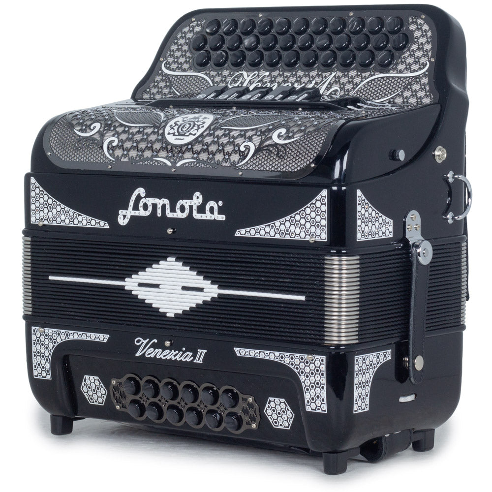 Sonola Venezia II Accordion 5 Switch GCF Glossy Black with White-accordion-Sonola- Hermes Music
